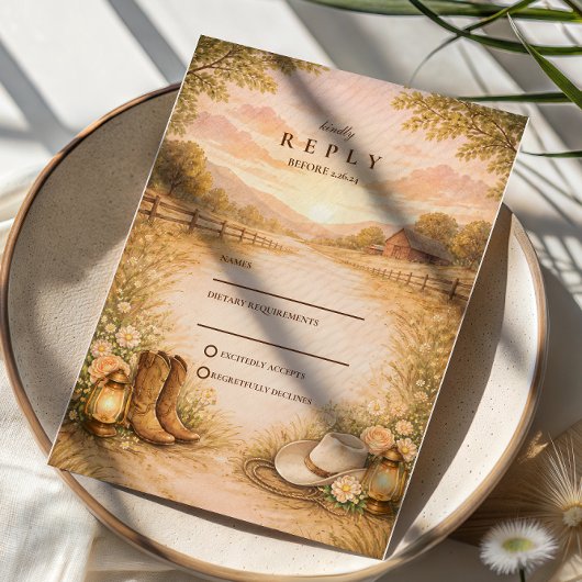 牧歌的なウエスタン+ミドウの結婚式 出欠カード