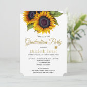 牧歌的なエレガントなゴールドのひまわり 夏の卒業式 招待状 (スタンド正面)