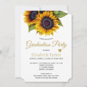 牧歌的なエレガントなゴールドのひまわり 夏の卒業式 招待状 (正面)