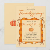 牧歌的なオレンジ色のギンガムのフレンズギビング 招待状 (正面/裏面)
