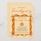 牧歌的なオレンジ色のギンガムのフレンドギビング 招待状 (正面/裏面)