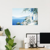 牧歌的なギリシャの島:デジタルウォーターカラーアートプリント ポスター (ホームオフィス)