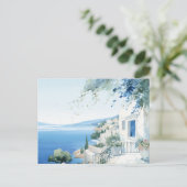牧歌的なギリシャの島：デジタルウォーターカラーアートプリント ポストカード (スタンド正面)