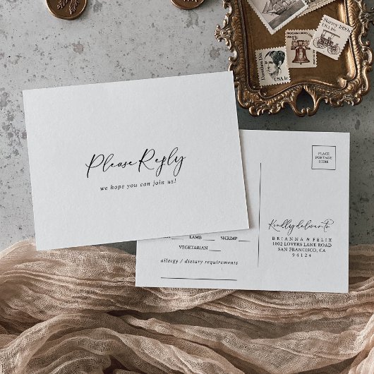 牧歌的なスタイリッシュ書道メニュー選択RSVP ポストカード