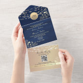 牧歌的なストリングライト ネイビーブルーの結婚式 オールインワン招待状 (貼ってはがせる)