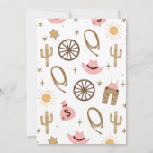 牧歌的なピンクとブラウンの女の子のファーストロデオ 1歳の誕生日 招待状 (裏面)