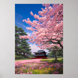 牧歌的なピンクの野原 ポスター