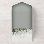 牧歌的な山霧の森の緑のQRコード オールインワン招待状 (外側)