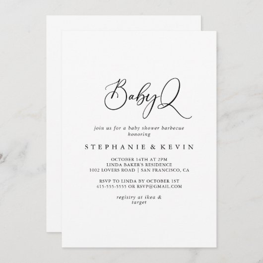 牧歌的な書道BabyQベビーシャワーバーベキュー 招待状 (正面/裏面)
