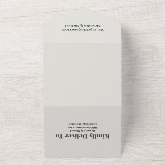 牧歌的な水の色の山の冬の森結婚の オールインワン招待状 (外側)