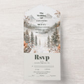 牧歌的な水の色の山の冬の森結婚の オールインワン招待状 (内側)
