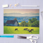 牧歌的な環境で平和的に放牧する牛 薄葉紙 (クラフト)