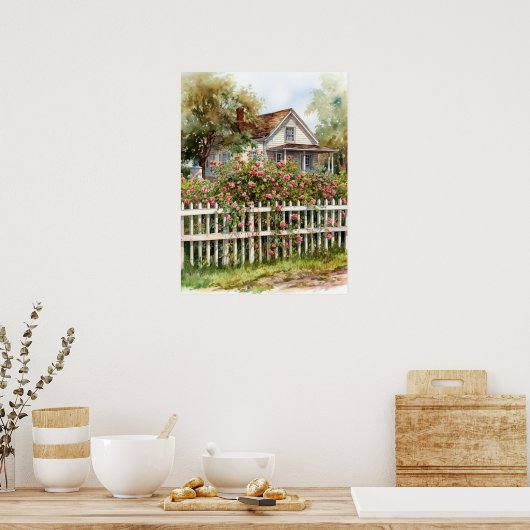 牧歌的な登山バラの田舎 ポスター (キッチン)