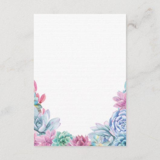 牧歌的な結婚式の受付カード パステル  多肉植物 エンクロージャーカード (裏面)