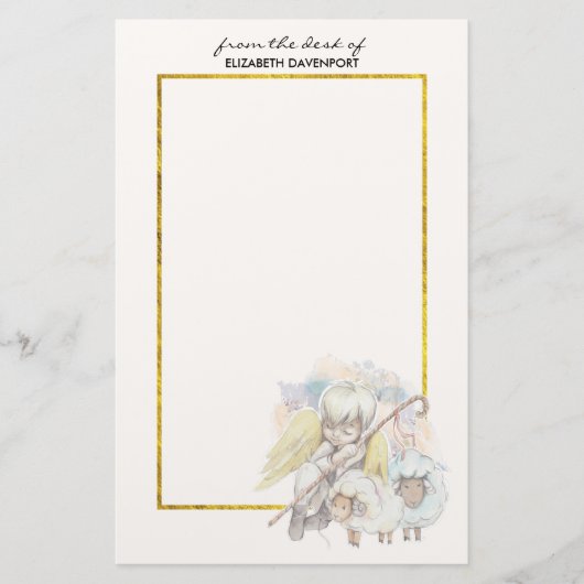 牧歌的な羊飼い天使と羊 便箋 (正面)