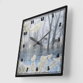 牧歌的な自然の冬の風景 スクエア壁時計 (傾斜)