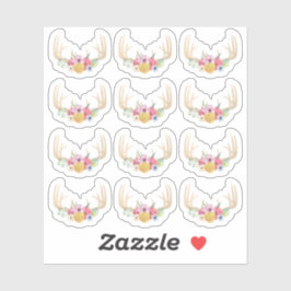 牧歌的な花の鹿の角 パステル水彩プランナー シール