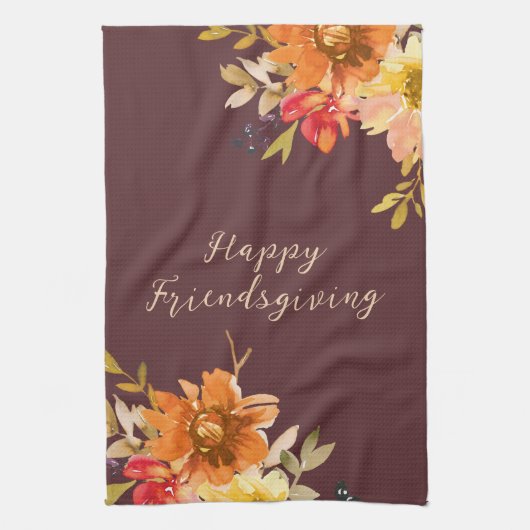 牧歌的な花のFriendsgiving キッチンタオル (縦)