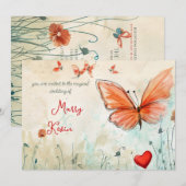牧歌的な蝶結婚の 招待状 (正面/裏面)