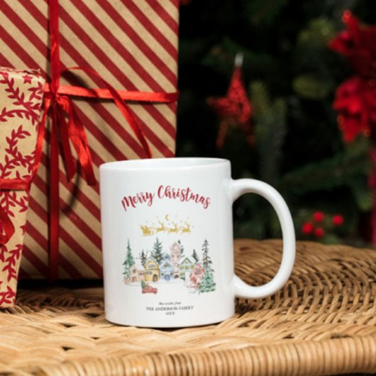 牧歌的な雪の家のクリスマス家族の休日 コーヒーマグカップ