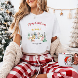 牧歌的な雪景色の家 クリスマス 家族 ホリデー Tシャツ