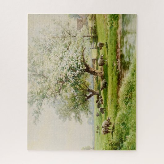 牧歌的な風景と羊の放牧 ジグソーパズル (縦)