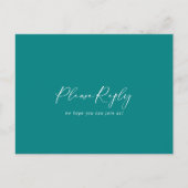 牧歌的スタイリッシュ書道ティール（緑がかった色）メニュー選択RSVP ポストカード (正面)