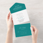 牧歌的スタイリッシュ書道ティール(緑がかった色)結婚ズ オールインワン招待状 (貼ってはがせる)