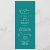 牧歌的スタイリッシュ書道ティール（緑がかった色）結婚ズ プログラム (正面)