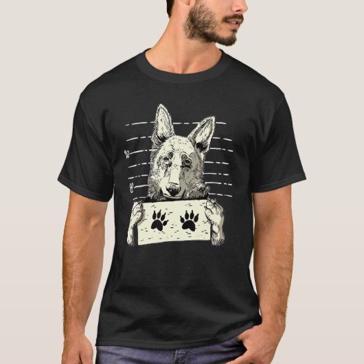 牧羊犬悪い犬マグショット牧羊犬の飼い主 Tシャツ (正面)