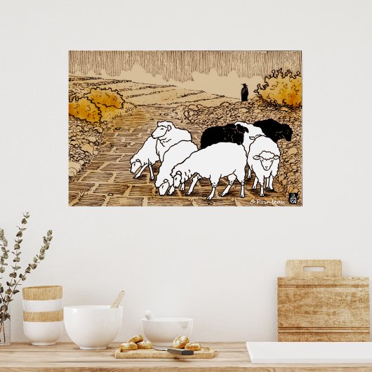 牧草に行く羊 ポスター (キッチン)