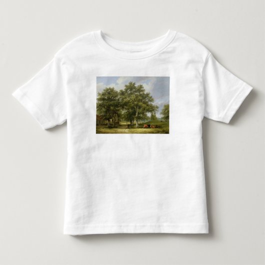 牧草を食べている牛 トドラーTシャツ (正面)