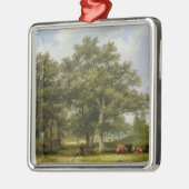 牧草を食べている牛 メタルオーナメント (左)