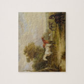 牧草を食べている馬: ロバと牧草を食べている灰色の種馬 ジグソーパズル (縦)