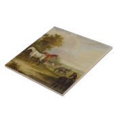 牧草を食べている馬: ロバと牧草を食べている灰色の種馬 タイル (側面)