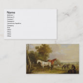 牧草を食べている馬: ロバと牧草を食べている灰色の種馬 名刺 (正面/裏面)