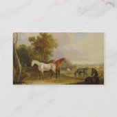 牧草を食べている馬: ロバと牧草を食べている灰色の種馬 名刺 (裏面)