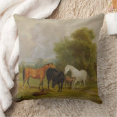 牧草を食べている馬: 分野(油のロバそして子馬 クッション (ブランケット)