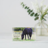 牧草を食べている黒い馬 名刺 (スタンド正面)