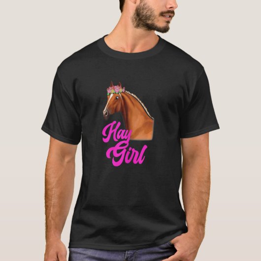 牧草ガール 馬 乗馬 競馬 馬術 女子 Tシャツ (正面)