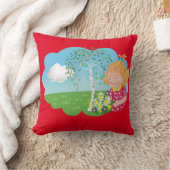 牧草地おもしろいの漫画の女の子と花 クッション (ブランケット)