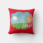 牧草地おもしろいの漫画の女の子と花 クッション (正面)