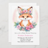 牧草地お洒落キツネピンクボホガール赤ちゃんシャワー 招待状 (正面/裏面)