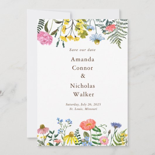 牧草地お洒落野の花の保存日付招待状 招待状 (正面)