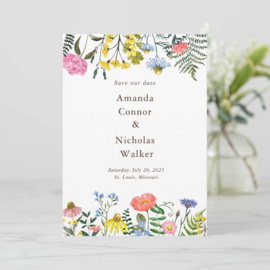 牧草地お洒落野の花の保存日付招待状 招待状 (スタンド正面)