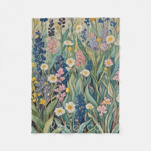 牧草地ささやき：パステルワイルドフラワー フリースブランケット (正面)