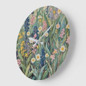 牧草地ささやき：パステルワイルドフラワー ラージ壁時計 (傾斜)