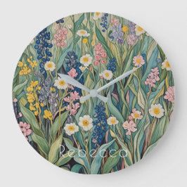 牧草地ささやき：パステルワイルドフラワー ラージ壁時計