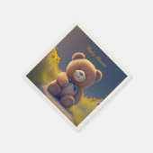 牧草地でテディベア、かわいい赤ちゃんシャワー スタンダードカクテルナプキン (角)