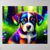 牧草地で可愛いベルネーゼの山犬の子犬 ポスター (正面)